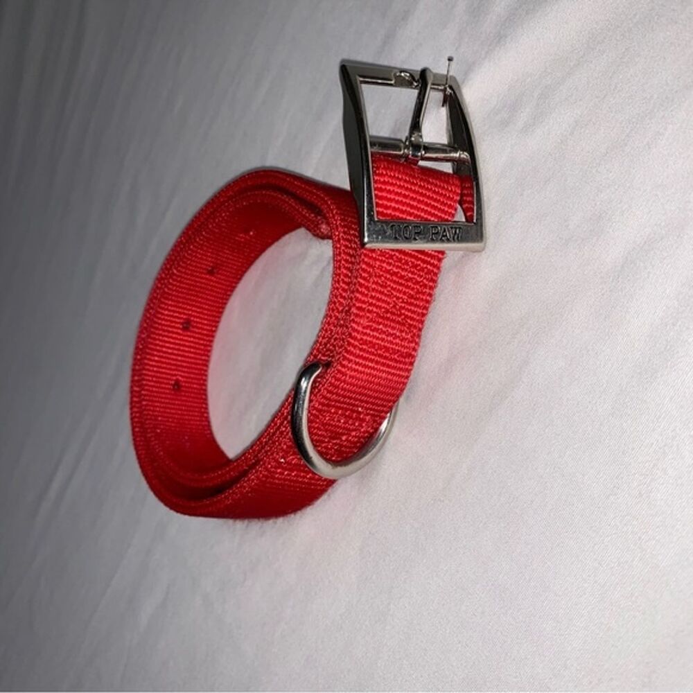 Red Dog Collar Top Paw Silver Clasp Thick Heavyweight Engraved Adjustable Leash